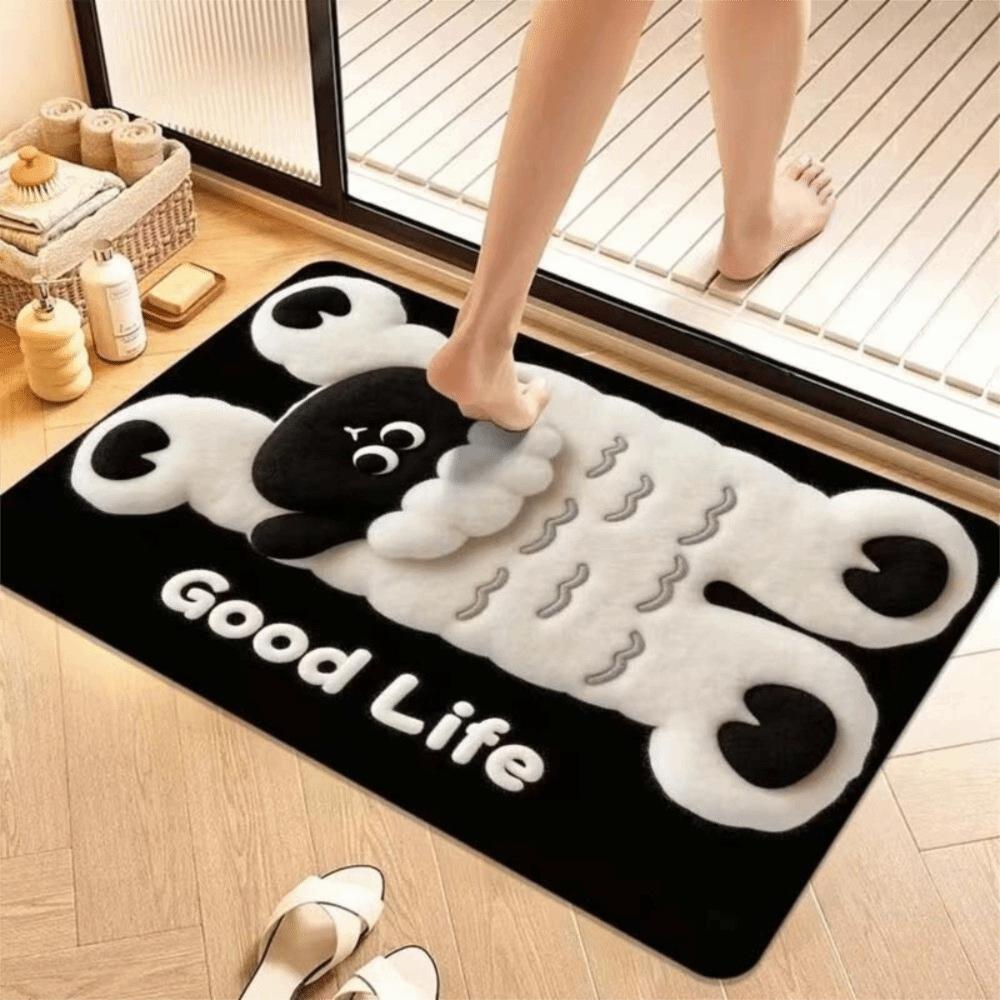 Non-Slip Backing Cartoon Floor Mat Water Absorbent Area Rug 3D Plush Animal Doormat  Bathroom Rug