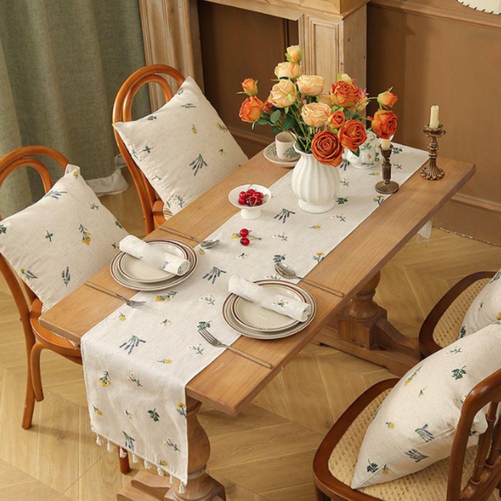 with Tassel Table Cloth Rustic Style Table Linen Simple Linen Embroidery Table Runner Farmhouse