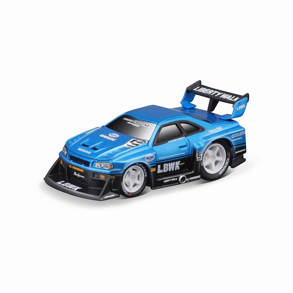 Maisto Muscle Machines Series JDM Liberty Walk Flatbed R34 Blue Finished Model MS11546BL 1/64
