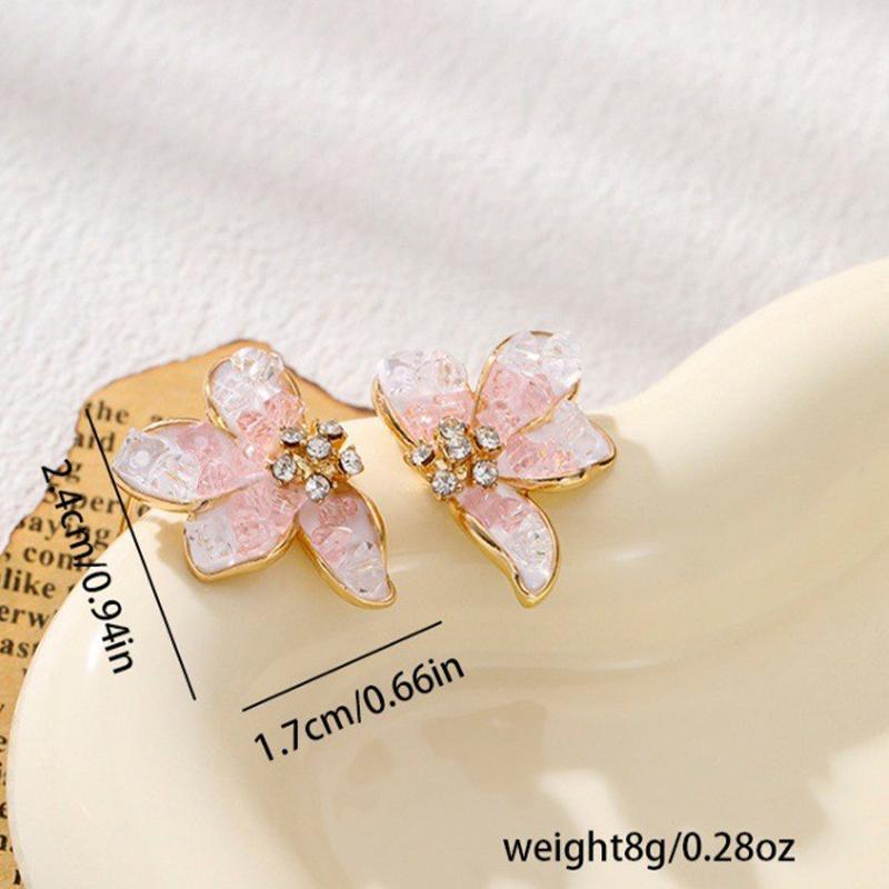 Fashion Gradient Butterfly Blue Pink Floral Stud Earrings for Women Girls Sweet Irregular Petal Earrings Aesthetic Jewelry Gifts