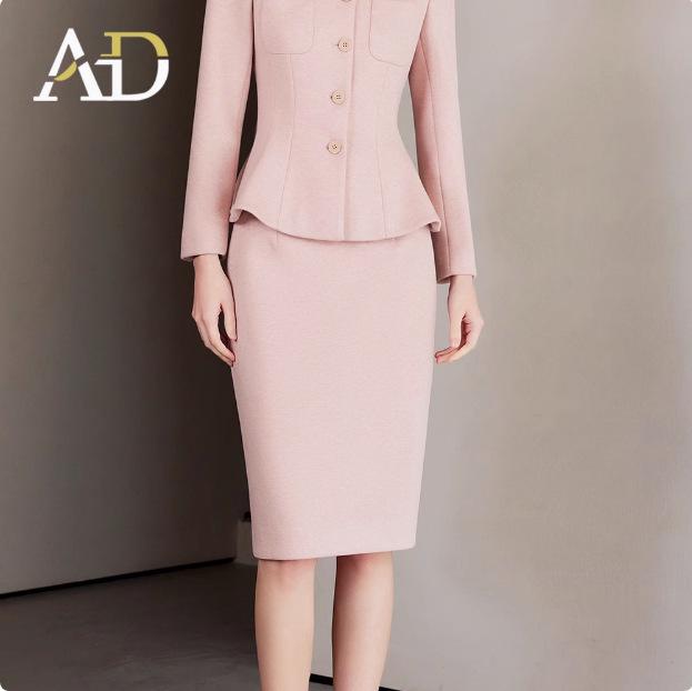 AD Winter Women's High-End Pink Wool Blend Blazer & Pants Set - Elegant Professional Outfit