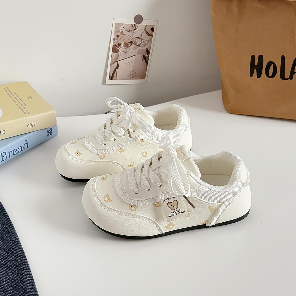 Модная осенняя женская повседневная спортивная обувь 2025, удобная нескользящая уличная вулканизированная обувь, медведь, шнуровка, модные кроссовки на плоской подошве для бега