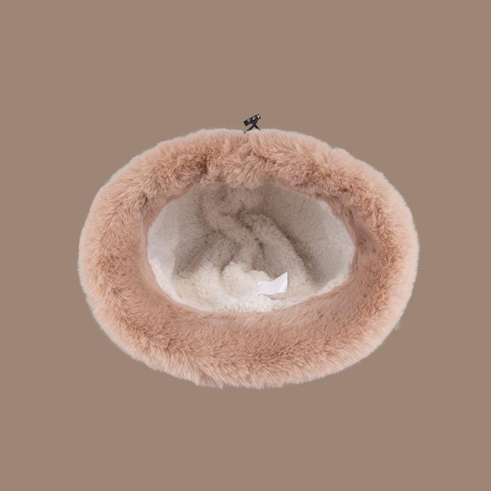 Windproof Fluffy Fur Bucket Hat Wide Brim Winter Fisherman Hat Cute Warm Cap Woman
