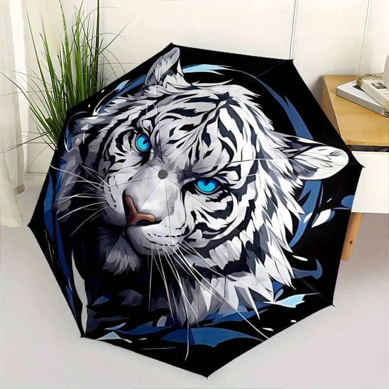 1pc Blue-Eyed White Tiger Automatic Opening and Closing Umbrella - Small Umbrella Suitable for Various Occasions C094
