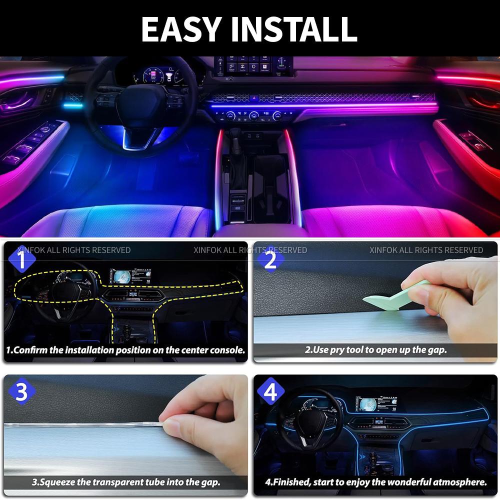 4pcs 43.3'' Car Dreamcolor Ambient Lighting 110CM Trim RGB Interior Neon Universal Symphony USB APP Streamer Music Hidden Lights