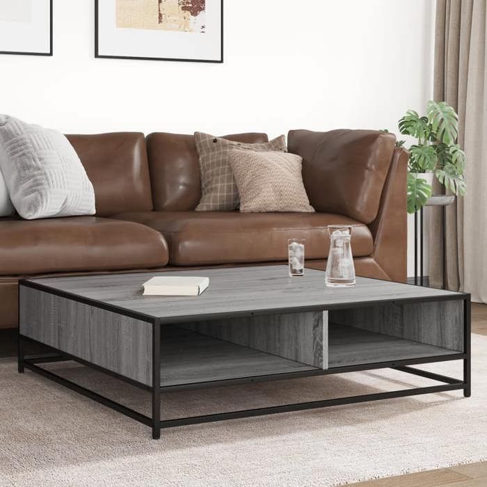VidaXL Coffee Table Sonoma Grey 100x100x30cm Engineered Wood and Metal, Side Table, Living Room Table, End Table, 848777