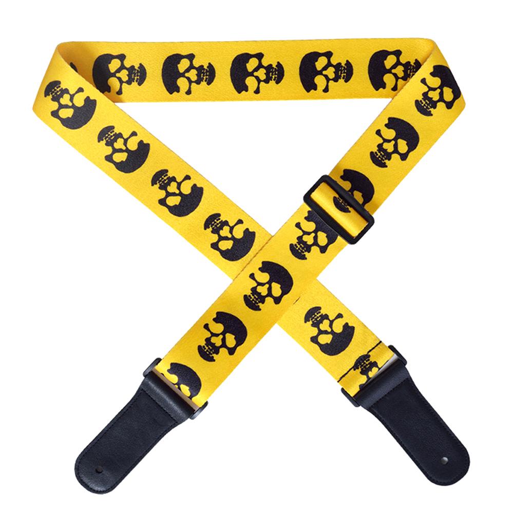 Guitar Strap Acoustic Electric Bass Ukulele Belt Adjustable Skull Pattern Leather HeadYellow