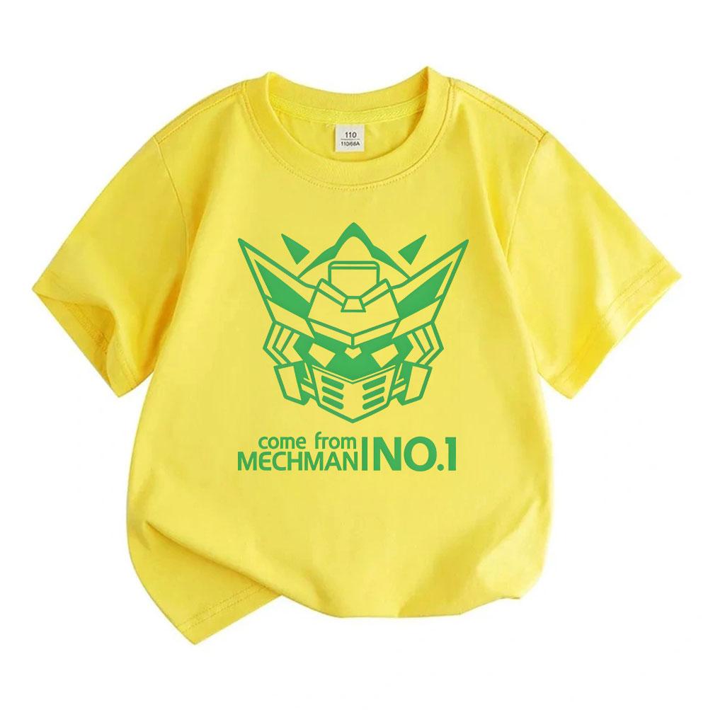 Kids Boys Girls 100% Cotton Crew Neck Short Sleeve T-Shirt, Cool Mecha Robot Head Graphic Casual Tees for Children Daily Wear Breathable Soft Summer T