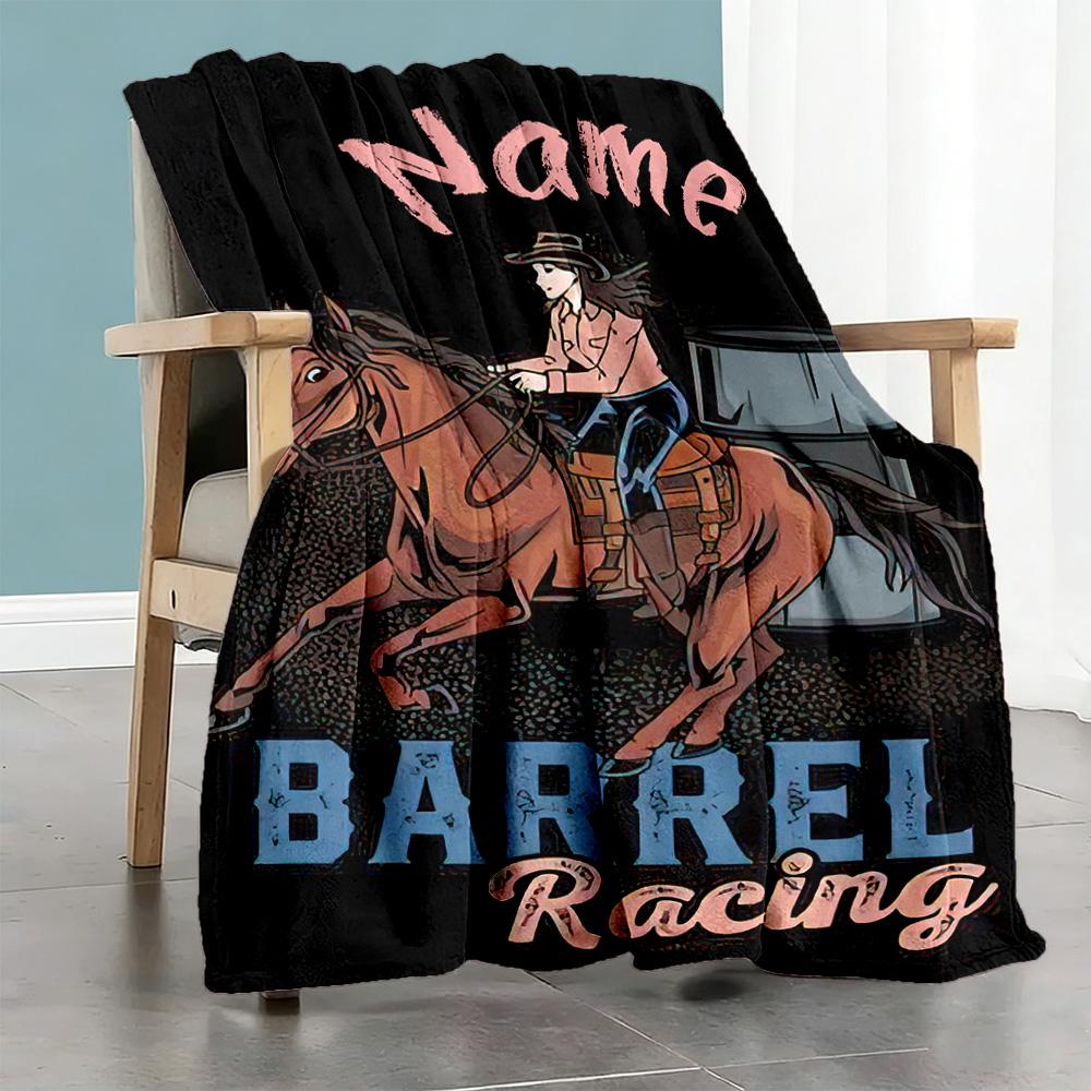 Horse Personalized Text Blanket Cozy Personalized Blanket Soft & Cozy for Bedding Seaside Livingroom Home Decor for All Occasions