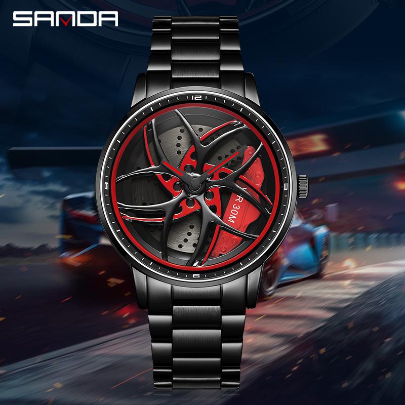 SANDA Часы мужские полые часы творческая личность кварцевые часы модные стильные часы серии Cool Wheel