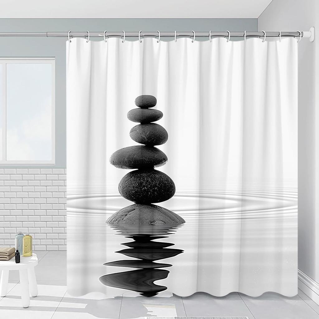 Zen Stone Water Reflection Shower Curtain Waterproof Easy To Clean Privacy Protection Print Minimalist Design Spa Bathroomdecor