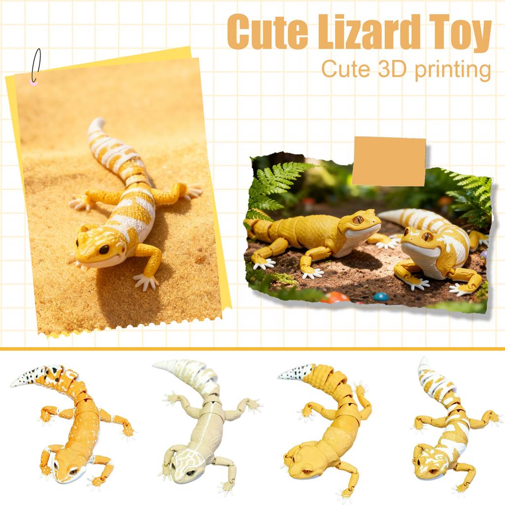 3D Printed Leopard Figurine, Movable Lizard Sculpture, Home Décor, Realistic Reptile Collectible Desktop Ornament, Suitable For Collectors.
