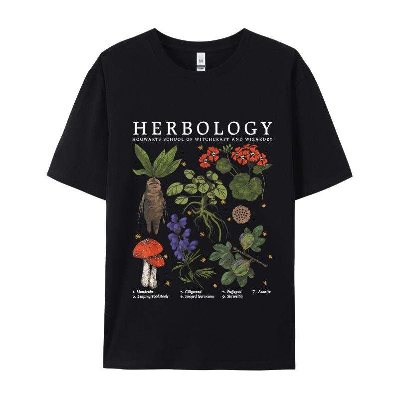 Polyester 100% Hot-selling New Herbology Hogwarts School of Of Women's Round-neck Short-sleeved T-shirt Aesthetic Clothes Graphic