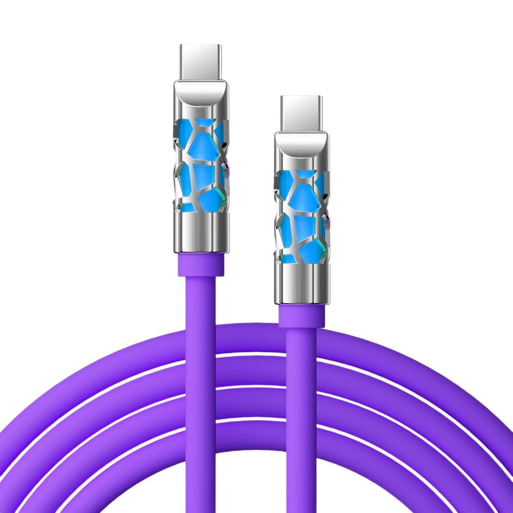 240W Fast Charging Silicone Cable with Colorful Light, Dual TYPE-C for Phones and Tablets