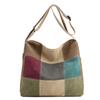 Block Color Shoulder Bag Women's Large Capacity Portable Stitching Canvas Bag