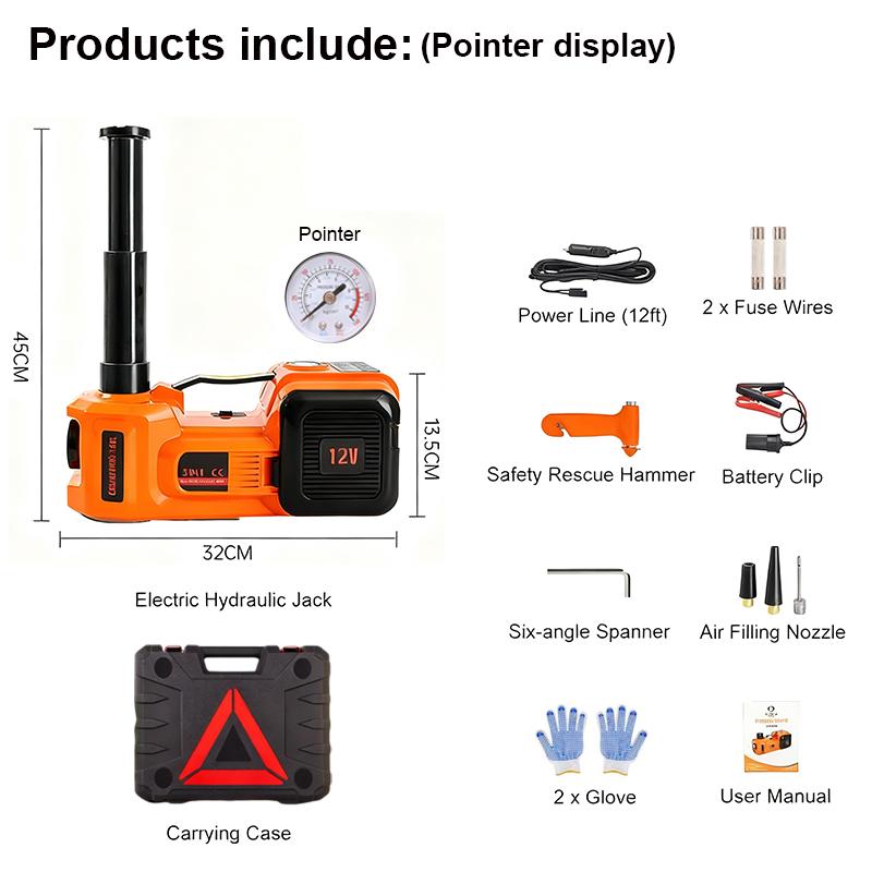 25-cylinder Inflation Pump Electric Car Jack 5T Hydraulic Car Jack with Built-in Inflatable Pump and LED Light Car Jack 15~45cm