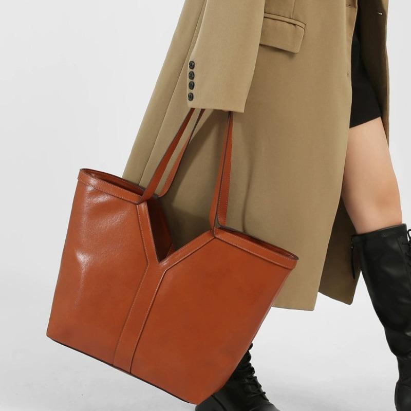 Сумка-тоут из натуральной кожи, универсальная, из первого слоя коровьей кожи, большой вместимости, для поездок на работу, подмышечная, плечевая, ручная, женская сумка, тренд