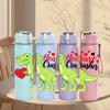 1PC Dinosaur Heart Crush Print 750ml Color Plastic Sports Water Bottle Leakproof Flip Straw Lid Suitable for Sports Office Home Use
