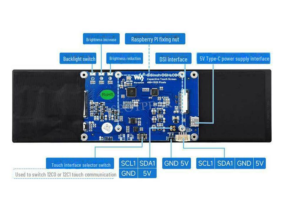 Raspberry Pi 8.8" MIPI DSI Touchscreen LCD Display, 480x1920.