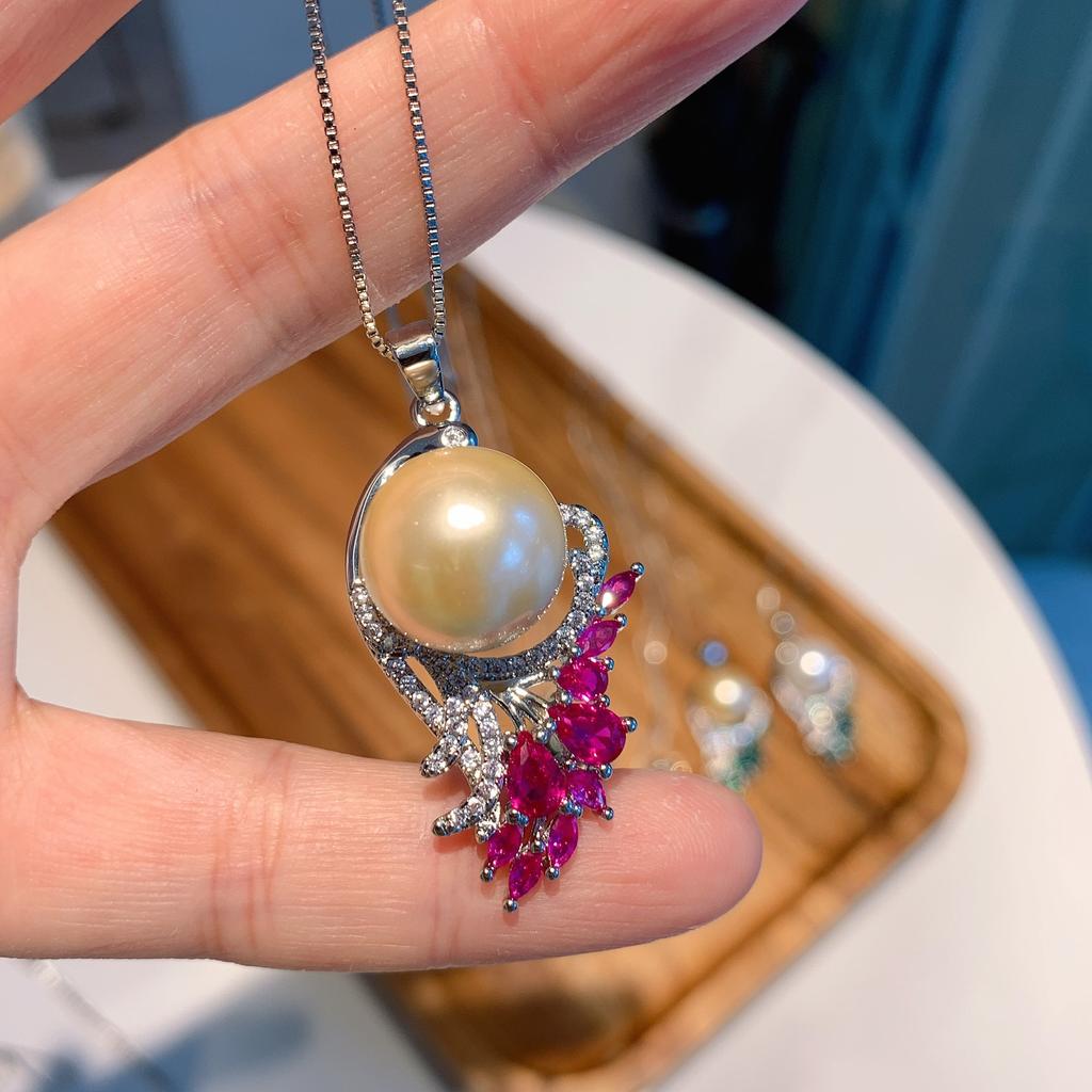 Ювелирные изделия ожерелье из таитянского жемчуга ретро микро-инкрустация имитация красного корунда кулон жемчуг