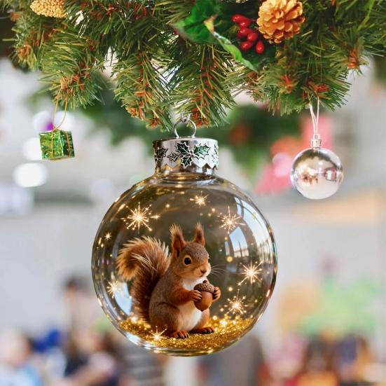 Yousheng 3D Животное Рождественское Украшение Прозрачный Пластиковый Рождественский Шар Подвесные Украшения с Блестящими Звездными Акцентами для Зимнего Праздничного Декора Дерева