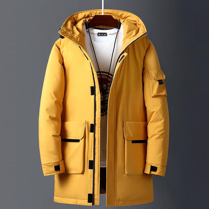 Youth Hooded Cotton-Padded Jacket: Men's Mid-Length Casual College Style Workwear, Cold-Resistant School Uniform