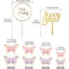 22Pcs Butterfly Cake Decorations With Happy Birthday Acrylic Cake Toppers for Baby Shower Wedding Birthday Party Decorations