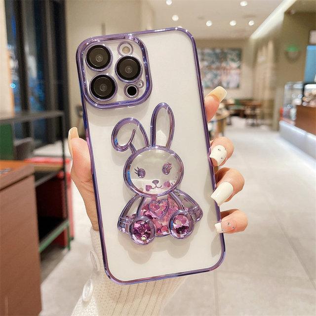 Чехол для телефона с 3d мультяшным кроликом «Зыбучие пески» для Iphone 14pro Max 13 12 11 Pro Max 14plus, защита камеры, прозрачная новогодняя задняя крышка