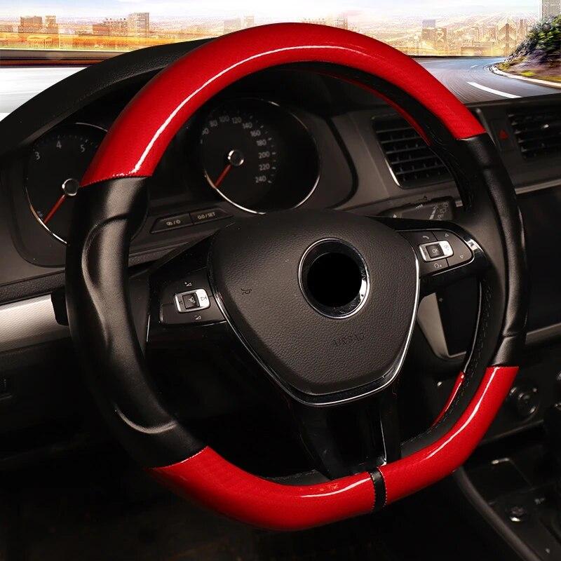 Чехол на руль автомобиля VW Golf 7 DERMAY, нескользящая мягкая кожа из микроволокна + аксессуары для интерьера из углеродного волокна