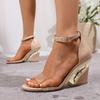 Hemegot Wedges High Heels Crystal Transparent Heel Pvc Strap Buckle Women Sandals Black Color Shoes Female Summer Dressing Salto
