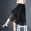 Women's Short Skirt Office Casual Skirt Lace Skirt A-Line Long Dress Hem Gauze Hollow Pleated Skirt