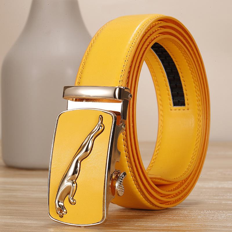 Men's Earth Green Leather Belt Yellow Cowhide Red Automatic Buckle Belt Blue White Orange Color Pant Belt