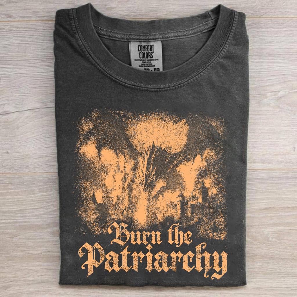 Comfort Colors Dragon Feminist Shirt, Burn The Patriarchy Tee, Vintage Gothic Fantasy Castle Fire Graphic, Mythical Creature Gift For Her