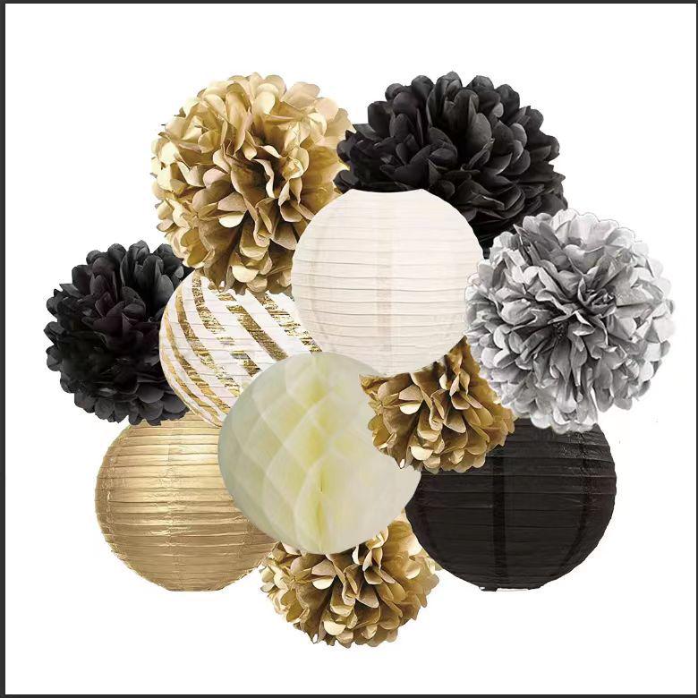 Rose Gold Paper Décor Set: Flower Stamped Lanterns & Honeycomb Balls for Parties