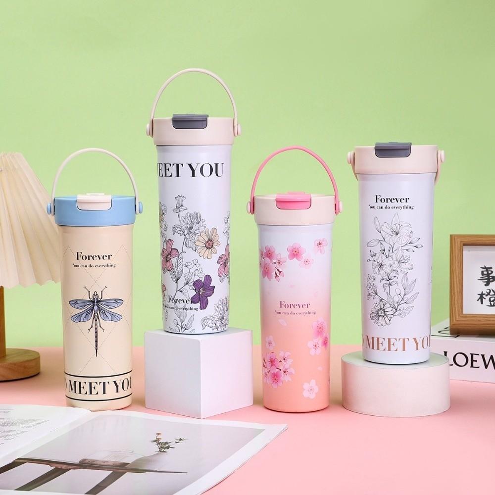 Непротекающая мультяшная термокружка из нержавеющей стали 316, кофейная кружка, портарная чашка с соломинкой