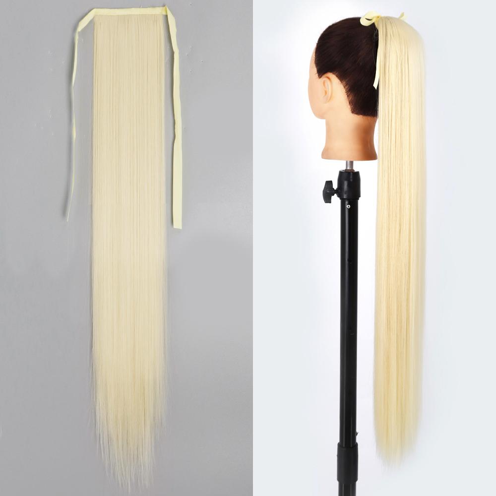 MISS WIG Synthetic Long Straight Hair Extension Wrap Around Clip In Heat Resistant Fiber Ponytail Natural Pony Tail for Women