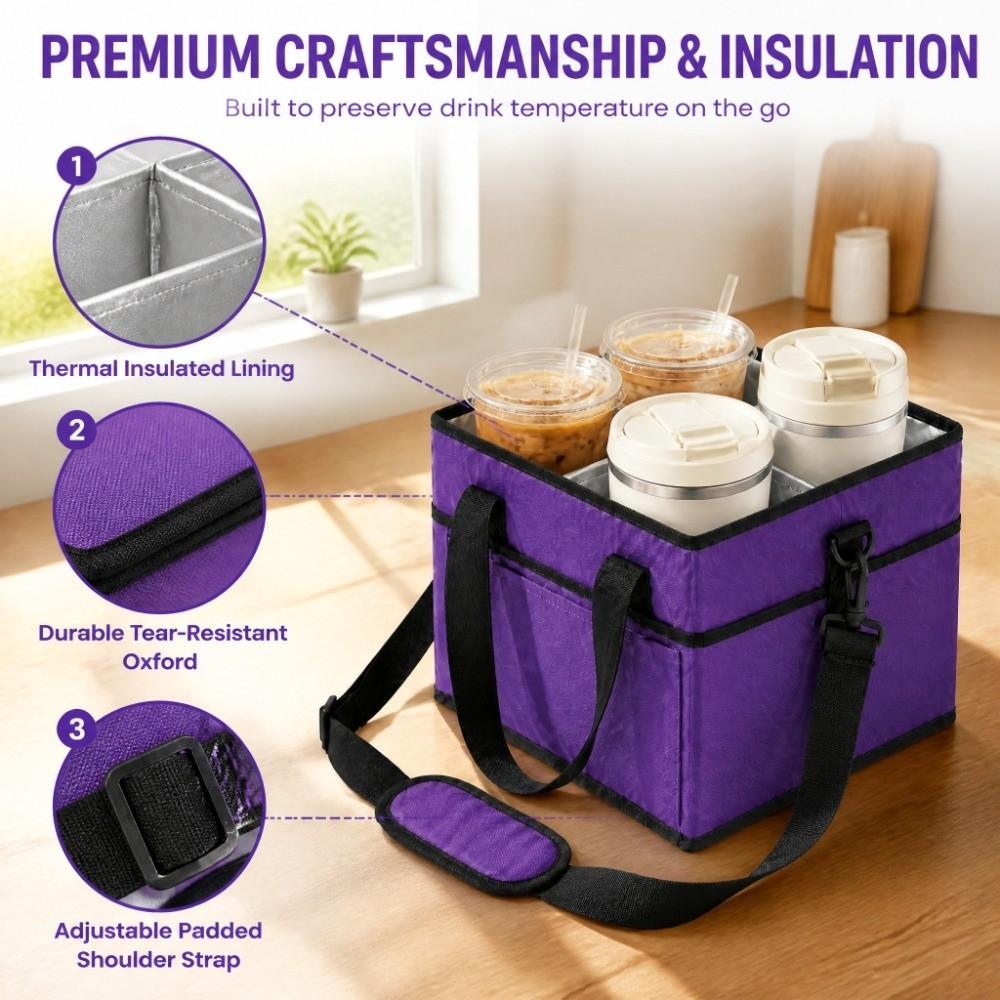 4 Compartment Drink Carrier Tote Bag Convenient Foldable Beverage Organizer  Hiking