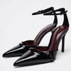 Fashion Sexy Ankle Strap Thin High Heels Women Summer Patent Leather Luxury Banquet Wedding Shoe Elegant Pointed Toe High Heeled Sandals