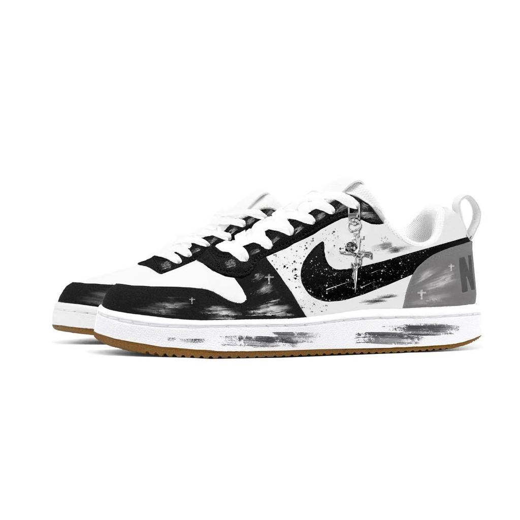 Nike Court Borough Ink Shadow Creek Leather Low top Skateboard Shoes Men's Black White Gray 844881-100(Team93--SBOX )