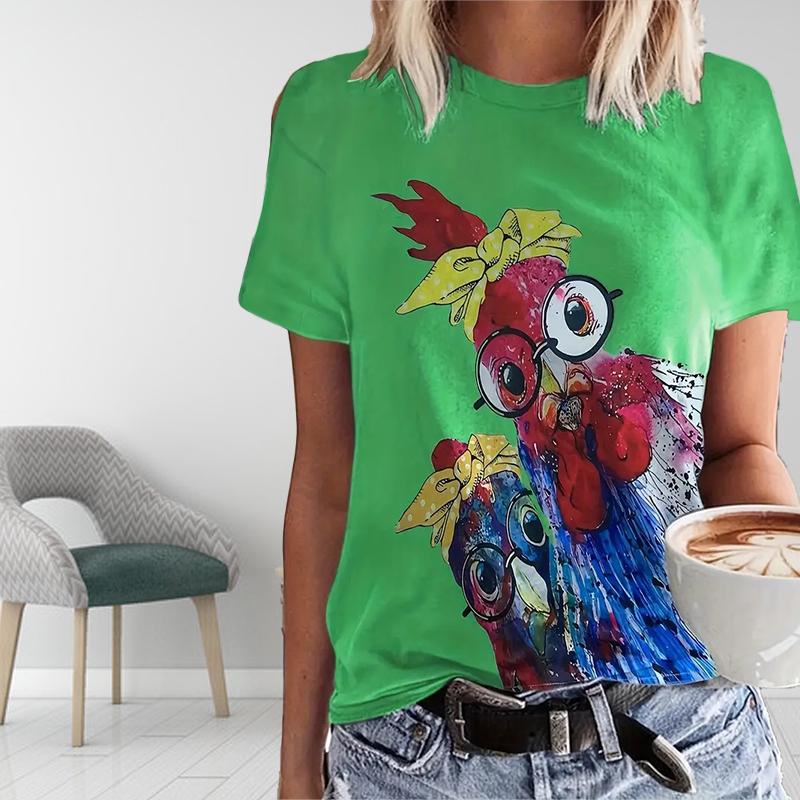 Женская летняя футболка с принтом петуха, футболки с коротким рукавом, повседневные топы с принтом