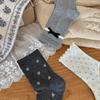Songmu Gray Series "Boneless Socks, Middle Socks, Korean Girl Bow Tie Pile Socks