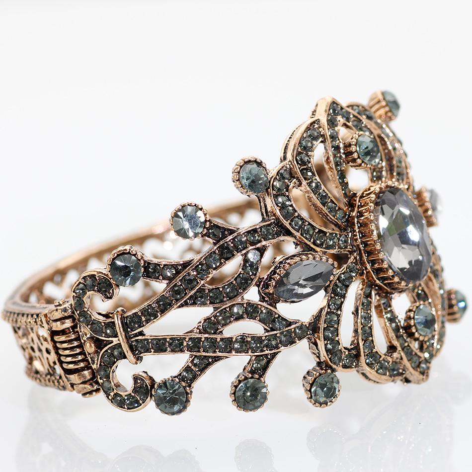 Браслет турецкий манжет золотого цвета с серыми камнями винтажное украшение