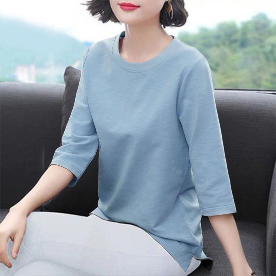 Women Tops O-Neck 3/4 Sleeve Solid Color Elastic Pullover Tops Regular Fit Summer T-shirt Daily Wear