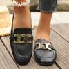 2025 European Station Single Shoes Women's New Versatile Buckle Metal Summer Flat Bottom Light Mouth Metal Buckle Color Loafers