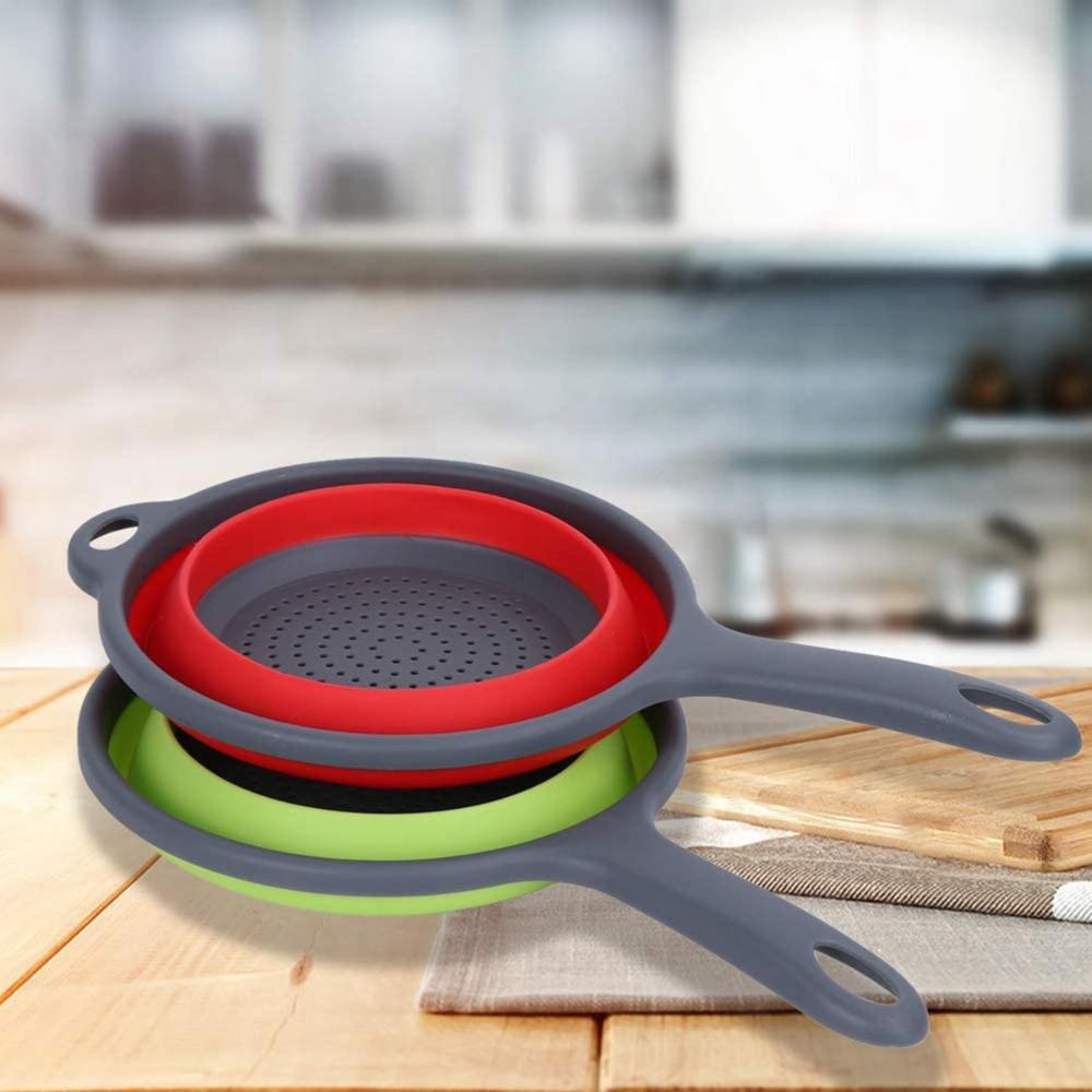 Collapsible Foldable with Handle Silicone Colander Dish Draining Basket Drainer Strainer