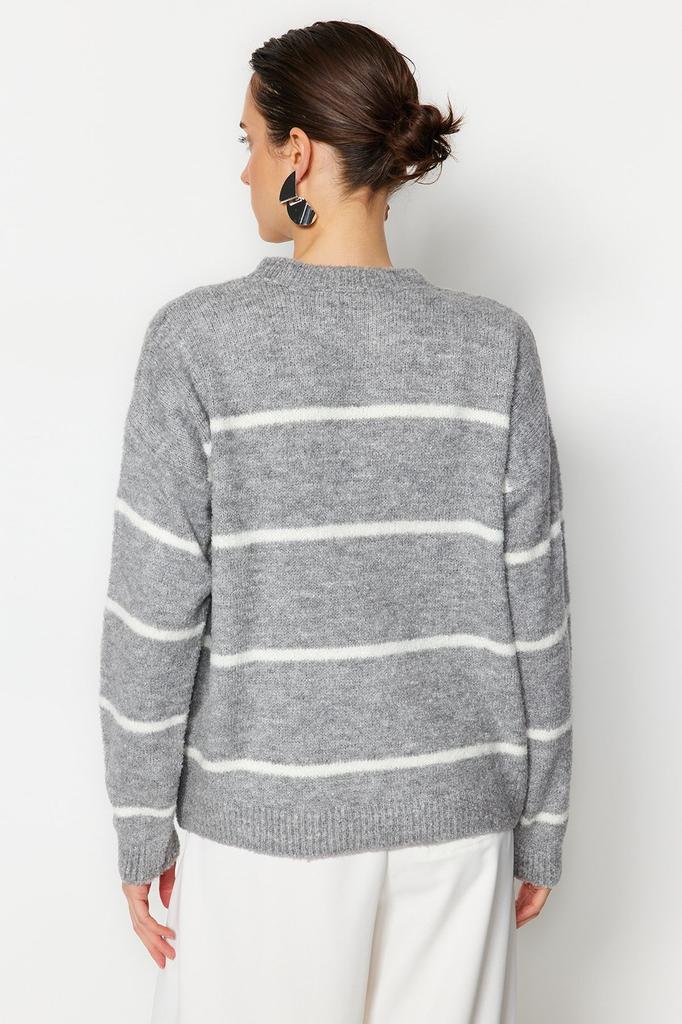 Женский свитер в элегантном стиле, вязаный свитер в полоску с каменным букле