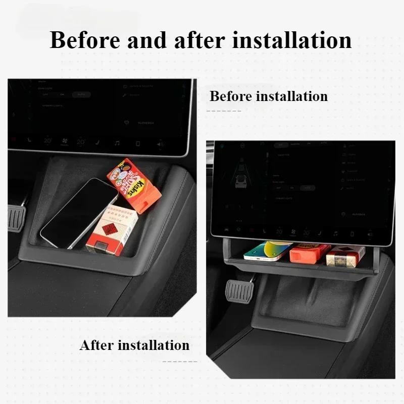 ALI1 Under Screen Storage Box for Tesla Model Y/3+ Highland Model Y juniper Central Control Hidden Storage Organizer Tray Accessories