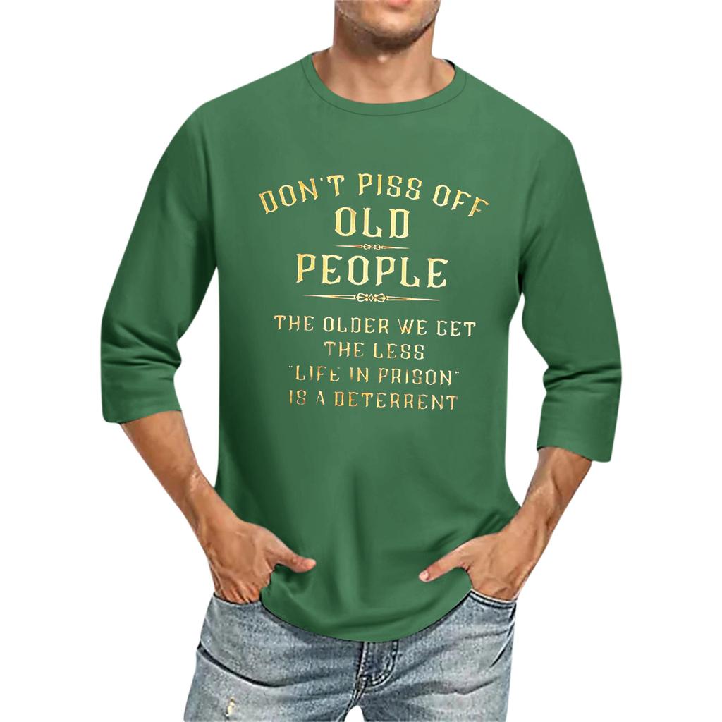 Мужской топ с принтом букв и рукавами три четверти, летом свободный.