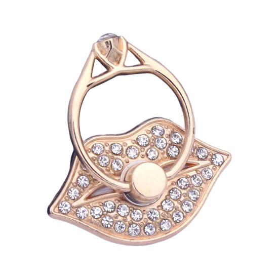 Finger Ring Holder Degree Rotating Metal Universal 360 Rhinestone Lips Shape Phone Ring