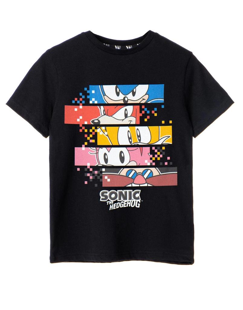 Sonic the Hedgehog Black Pixels Short Sleeved 100% Cotton T-shirt Mens Tees Top Boys